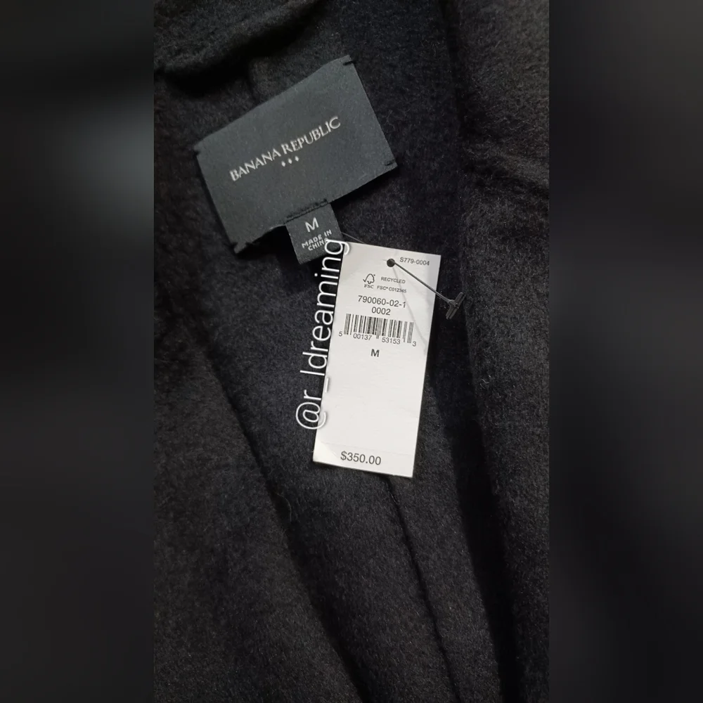 NWT Black Double Face Tie-Waist Coat Size M By Banana Republic Factory - Picture 7 of 7